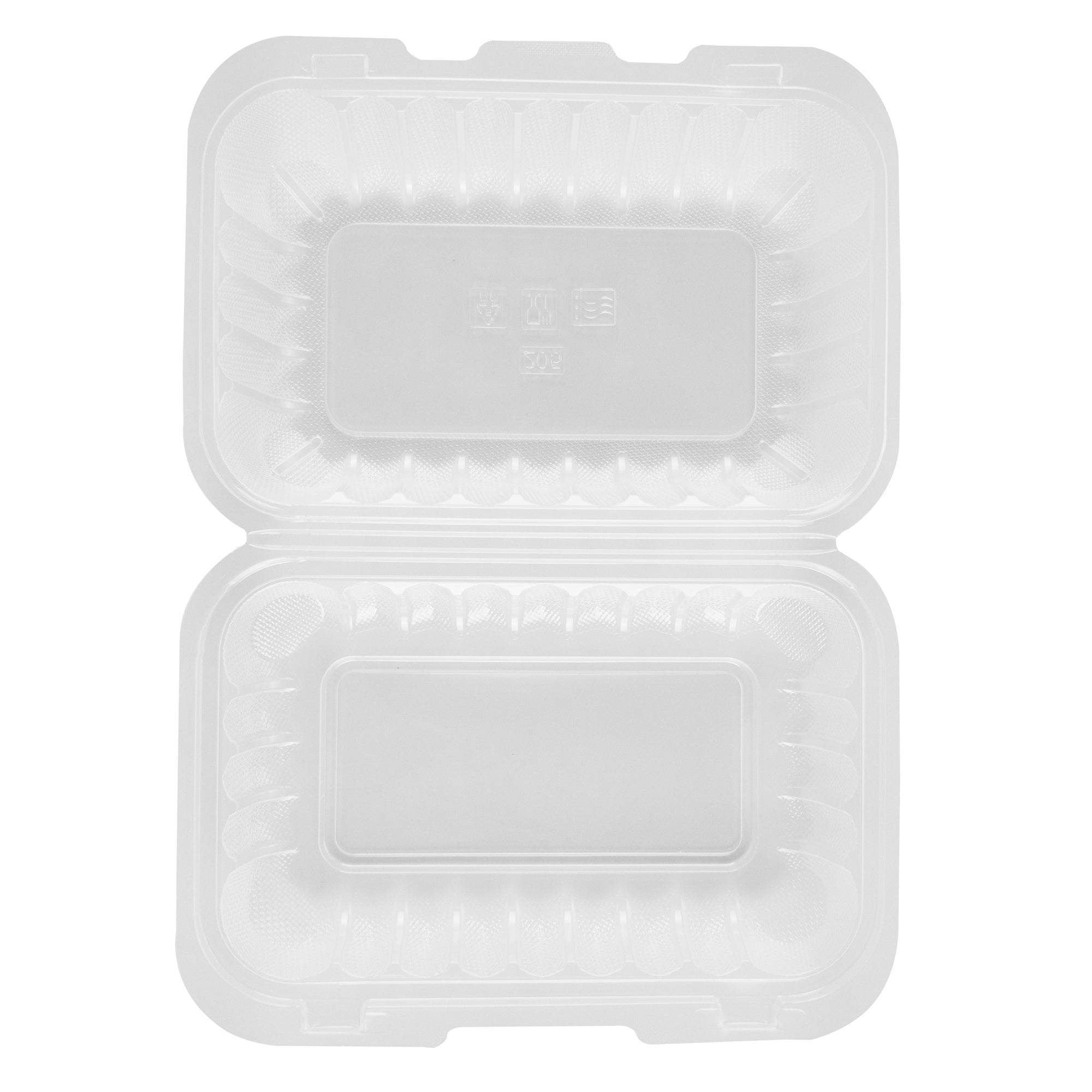 Chef 101 29 oz Rectangle Clear Plastic Clamshell Container - Anti-Fog, Microwavable - 9" x 6" x 2 3/4" - 100 count box