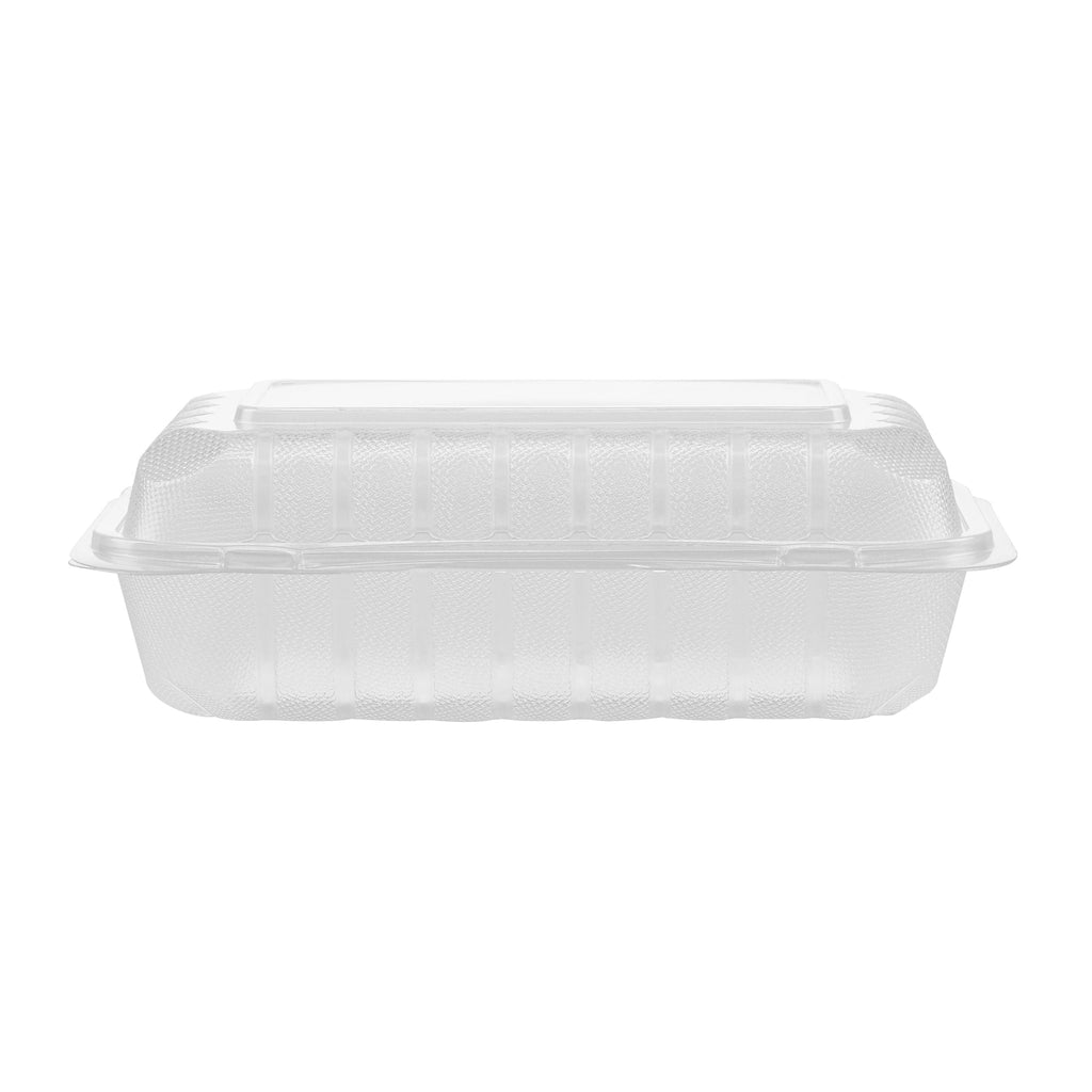 Chef 101 29 oz Rectangle Clear Plastic Clamshell Container - Anti-Fog, Microwavable - 9" x 6" x 2 3/4" - 100 count box