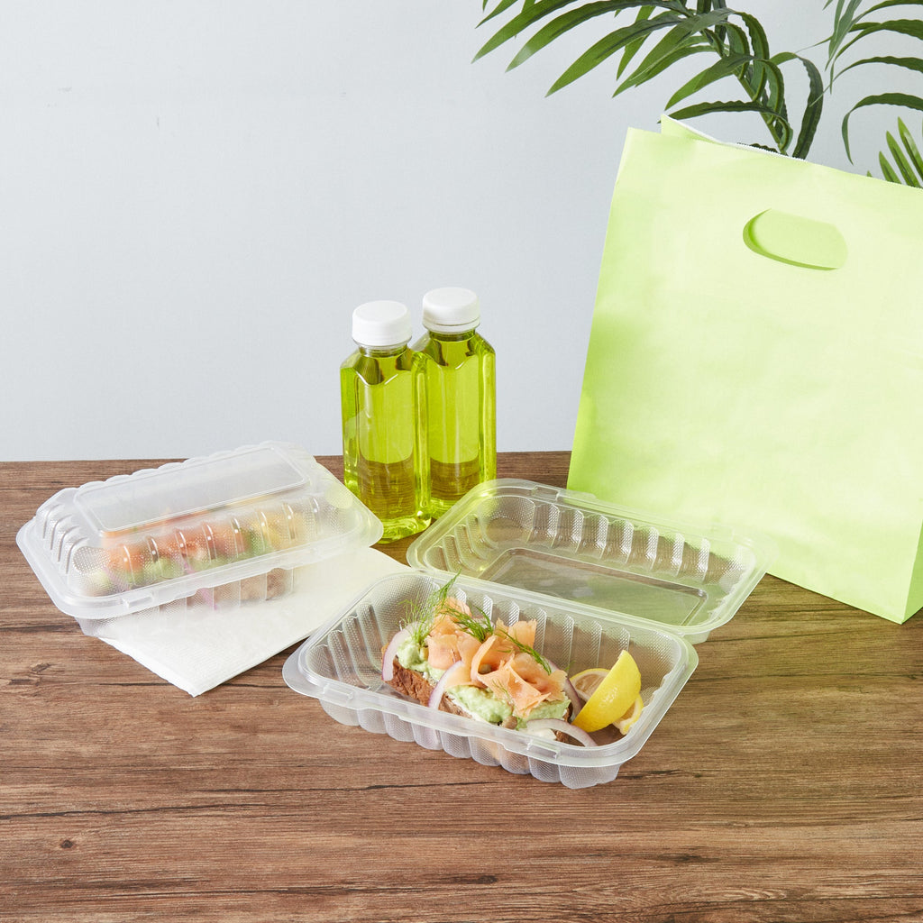 Chef 101 29 oz Rectangle Clear Plastic Clamshell Container - Anti-Fog, Microwavable - 9" x 6" x 2 3/4" - 100 count box