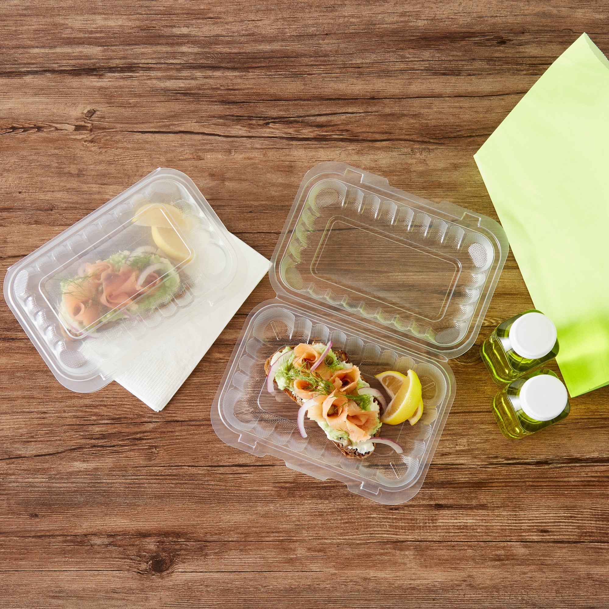 Chef 101 29 oz Rectangle Clear Plastic Clamshell Container - Anti-Fog, Microwavable - 9" x 6" x 2 3/4" - 100 count box