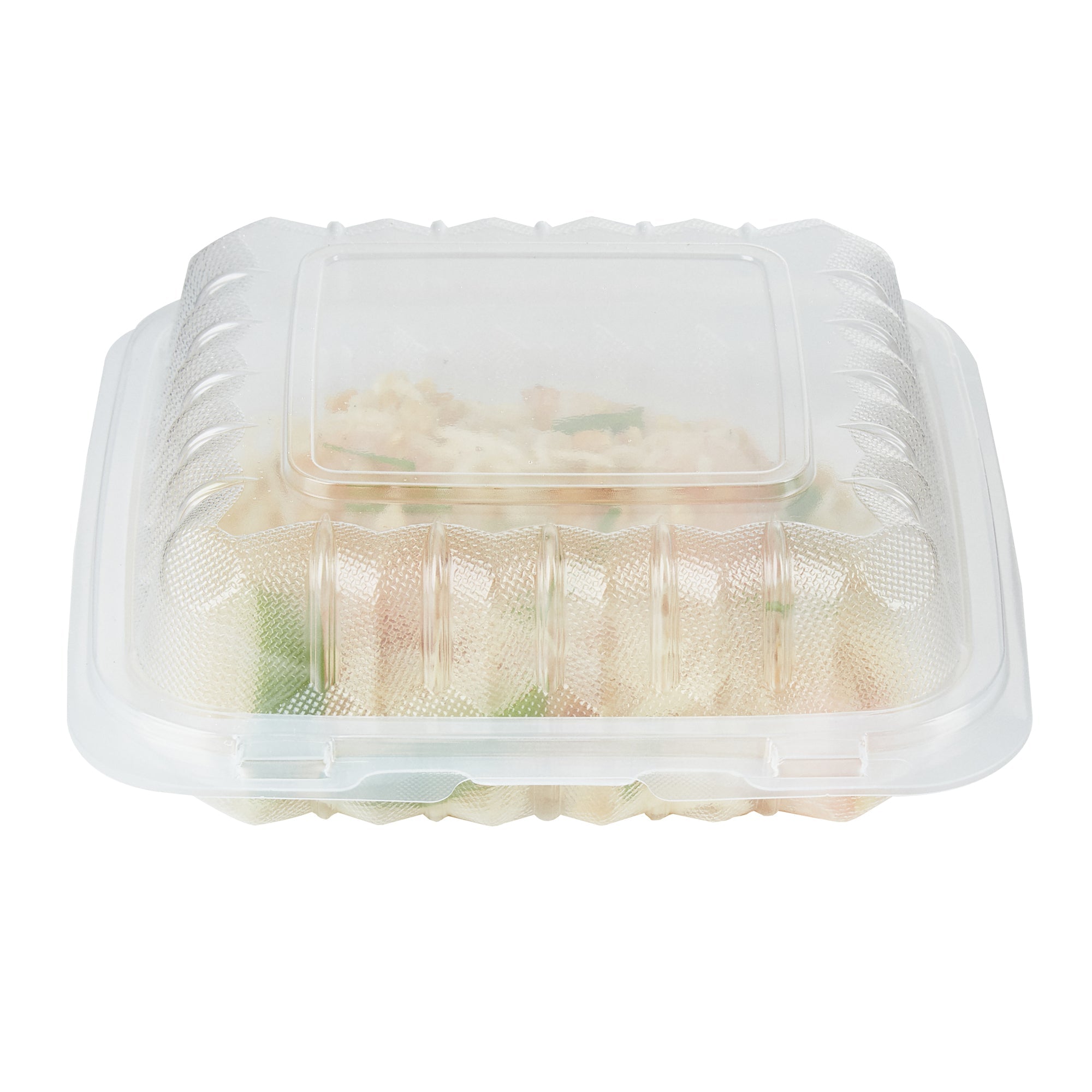 Chef 101 30 oz Square Clear Plastic Clamshell Container - Anti-Fog, Microwavable - 7 1/2" x 7 1/2" x 2 3/4" - 50 count box
