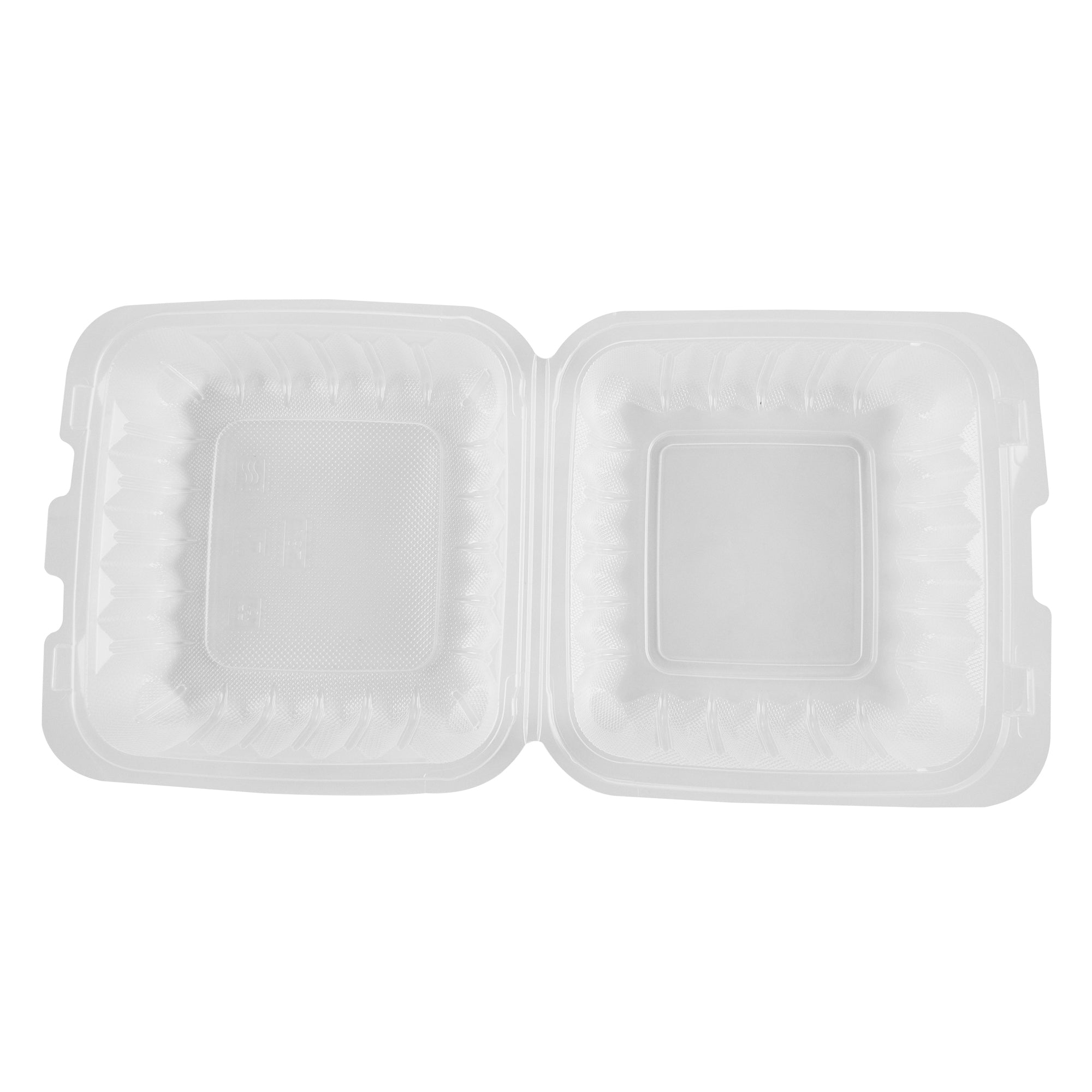 Chef 101 30 oz Square Clear Plastic Clamshell Container - Anti-Fog, Microwavable - 7 1/2" x 7 1/2" x 2 3/4" - 50 count box
