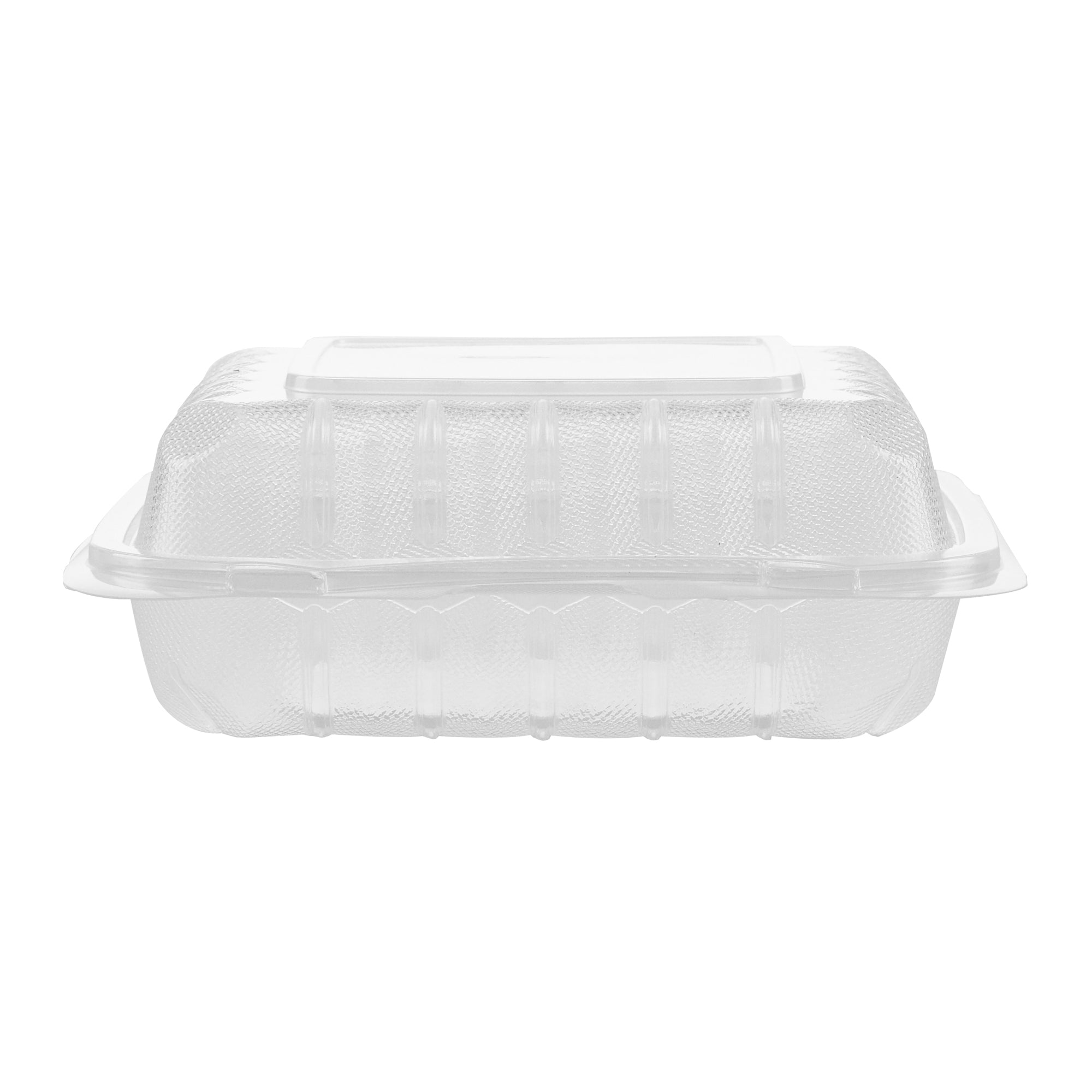 Chef 101 30 oz Square Clear Plastic Clamshell Container - Anti-Fog, Microwavable - 7 1/2" x 7 1/2" x 2 3/4" - 50 count box