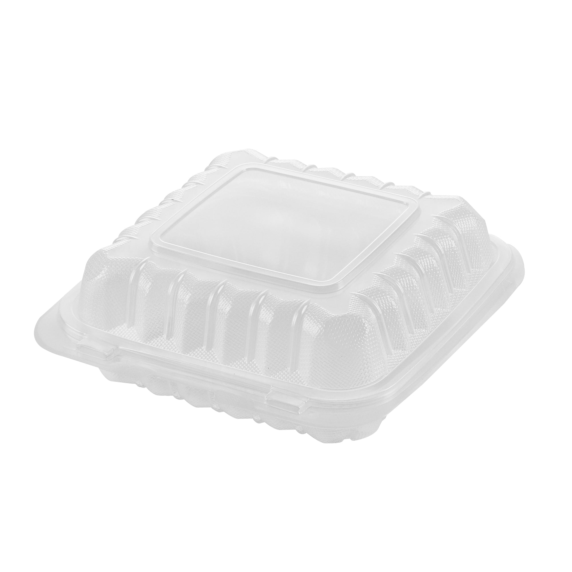 Chef 101 30 oz Square Clear Plastic Clamshell Container - Anti-Fog, Microwavable - 7 1/2" x 7 1/2" x 2 3/4" - 50 count box