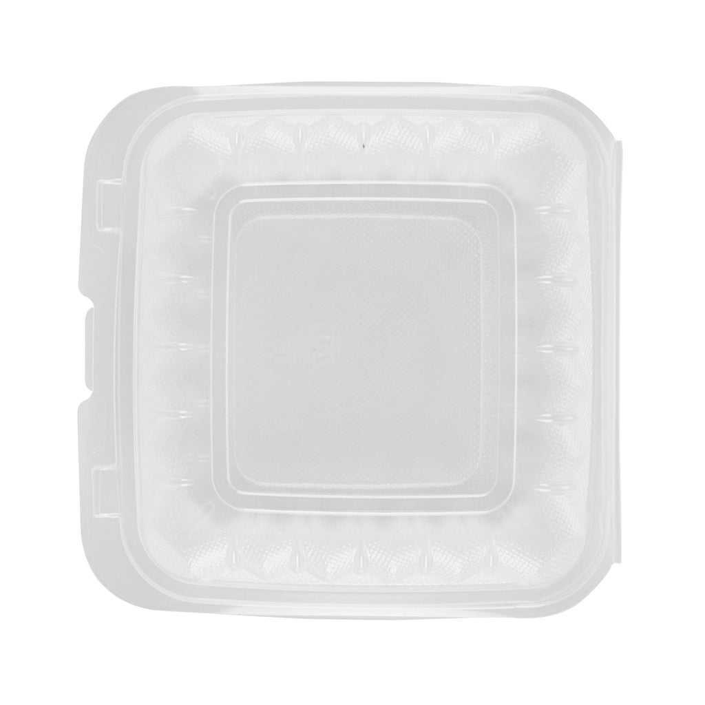 Chef 101 30 oz Square Clear Plastic Clamshell Container - Anti-Fog, Microwavable - 7 1/2" x 7 1/2" x 2 3/4" - 50 count box