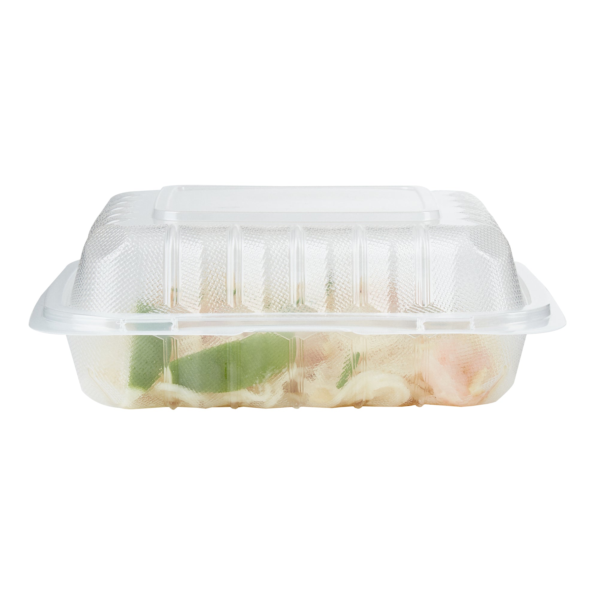 Chef 101 30 oz Square Clear Plastic Clamshell Container - Anti-Fog, Microwavable - 7 1/2" x 7 1/2" x 2 3/4" - 100 count box