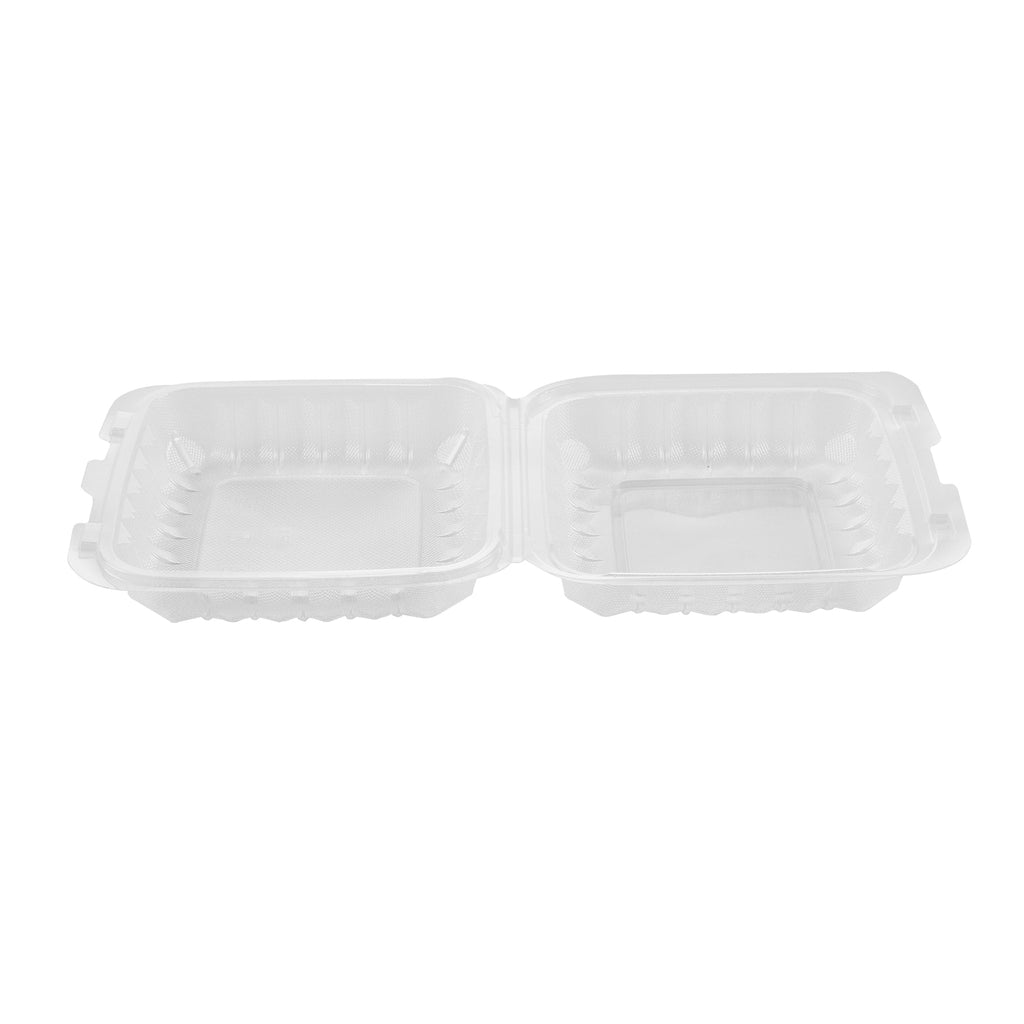 Chef 101 30 oz Square Clear Plastic Clamshell Container - Anti-Fog, Microwavable - 7 1/2" x 7 1/2" x 2 3/4" - 100 count box