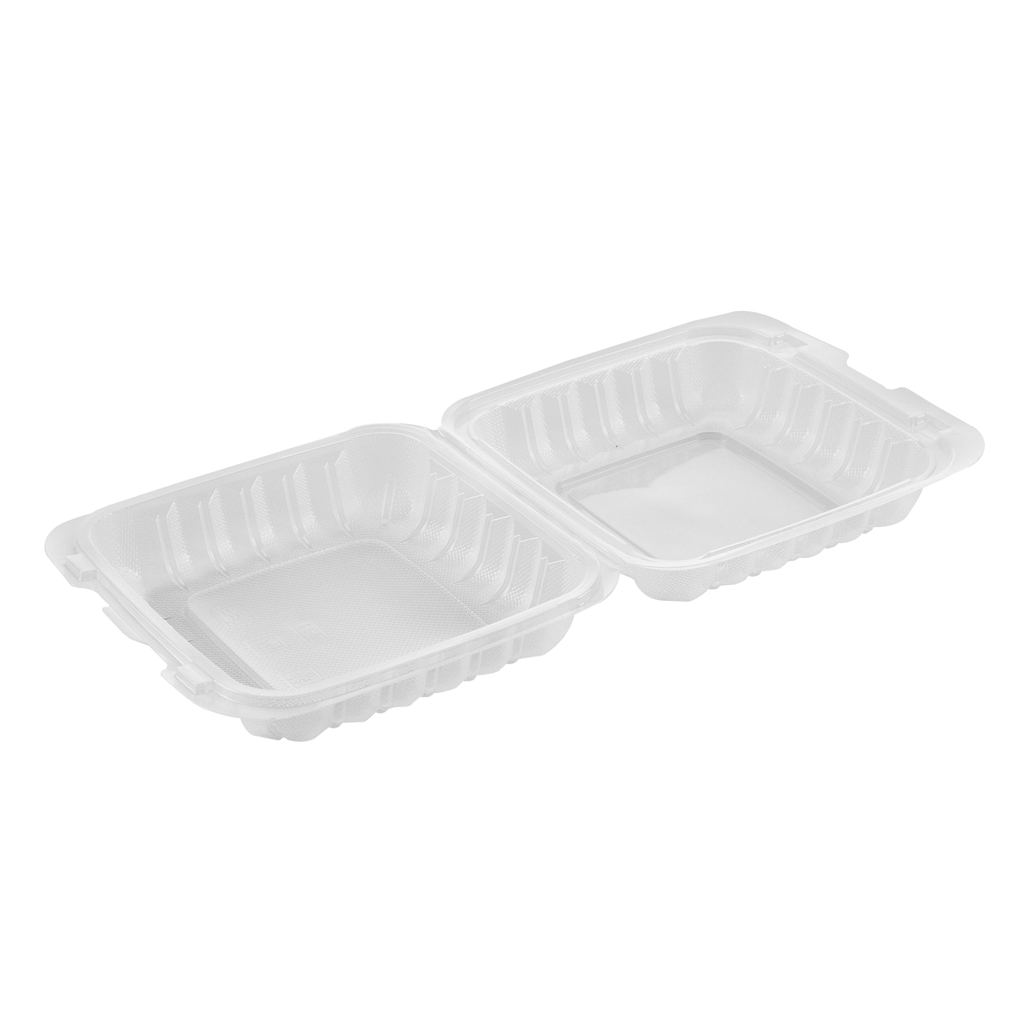 Chef 101 30 oz Square Clear Plastic Clamshell Container - Anti-Fog, Microwavable - 7 1/2" x 7 1/2" x 2 3/4" - 100 count box