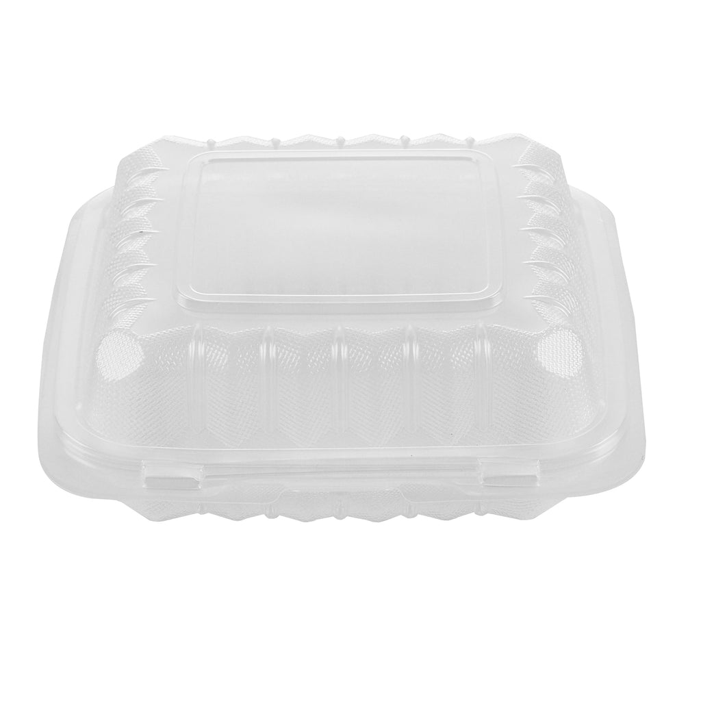 Chef 101 30 oz Square Clear Plastic Clamshell Container - Anti-Fog, Microwavable - 7 1/2" x 7 1/2" x 2 3/4" - 100 count box