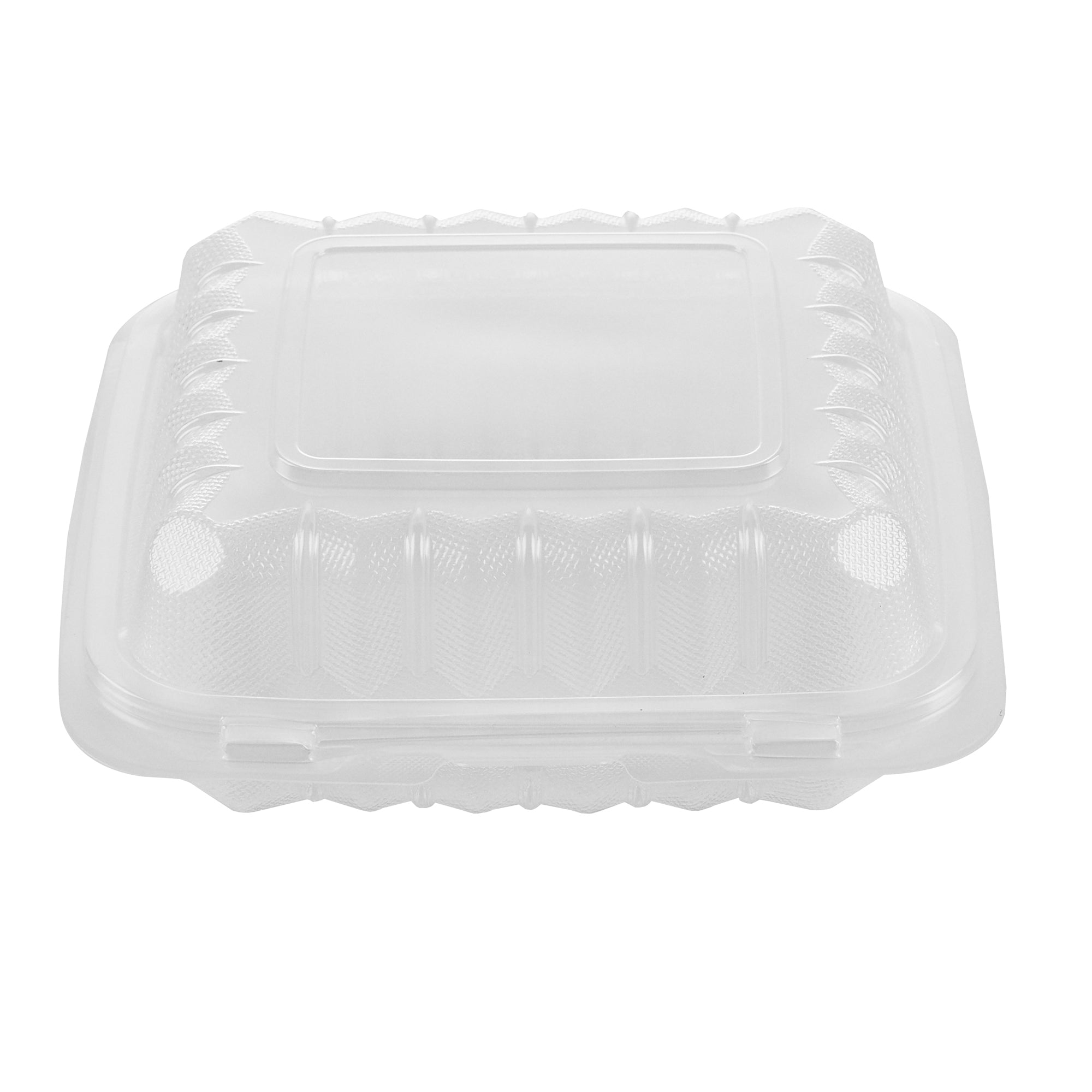Chef 101 30 oz Square Clear Plastic Clamshell Container - Anti-Fog, Microwavable - 7 1/2" x 7 1/2" x 2 3/4" - 100 count box