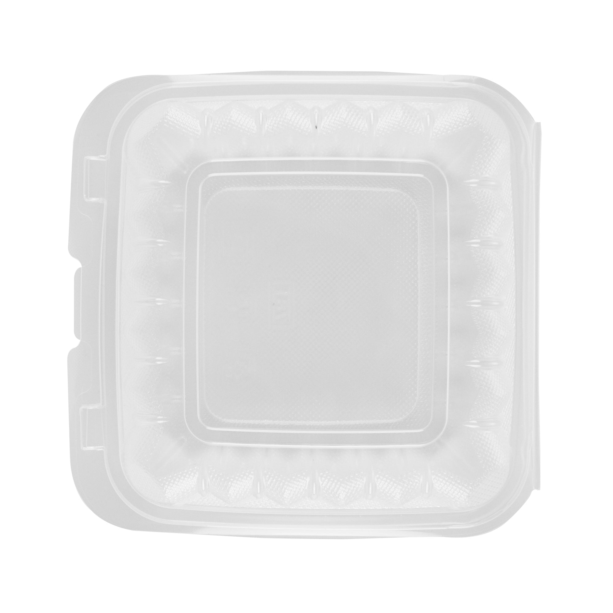 Chef 101 30 oz Square Clear Plastic Clamshell Container - Anti-Fog, Microwavable - 7 1/2" x 7 1/2" x 2 3/4" - 100 count box