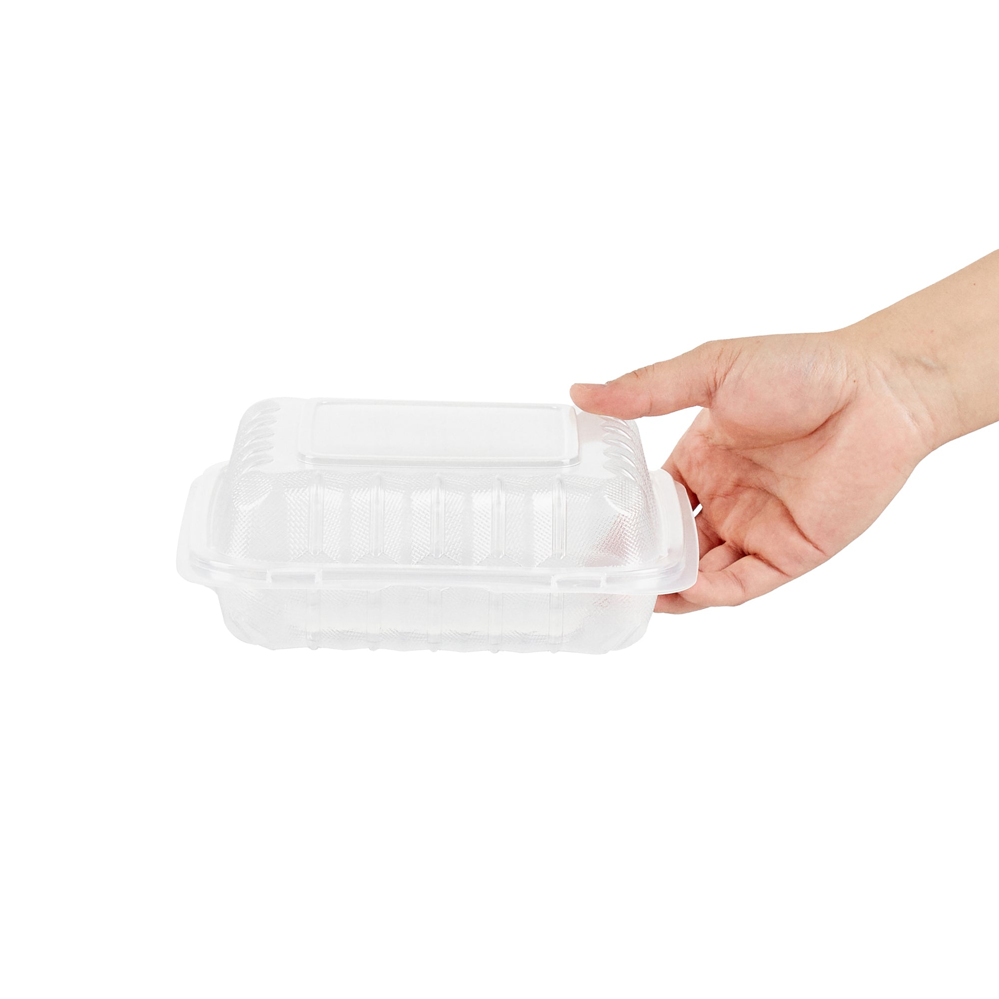 Chef 101 30 oz Square Clear Plastic Clamshell Container - 3 Compartments, Microwavable - 7 1/2" x 7 1/2" x 2 3/4" - 50 count box