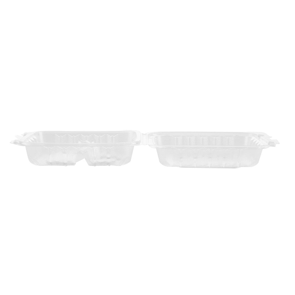 Chef 101 30 oz Square Clear Plastic Clamshell Container - 3 Compartments, Microwavable - 7 1/2" x 7 1/2" x 2 3/4" - 50 count box