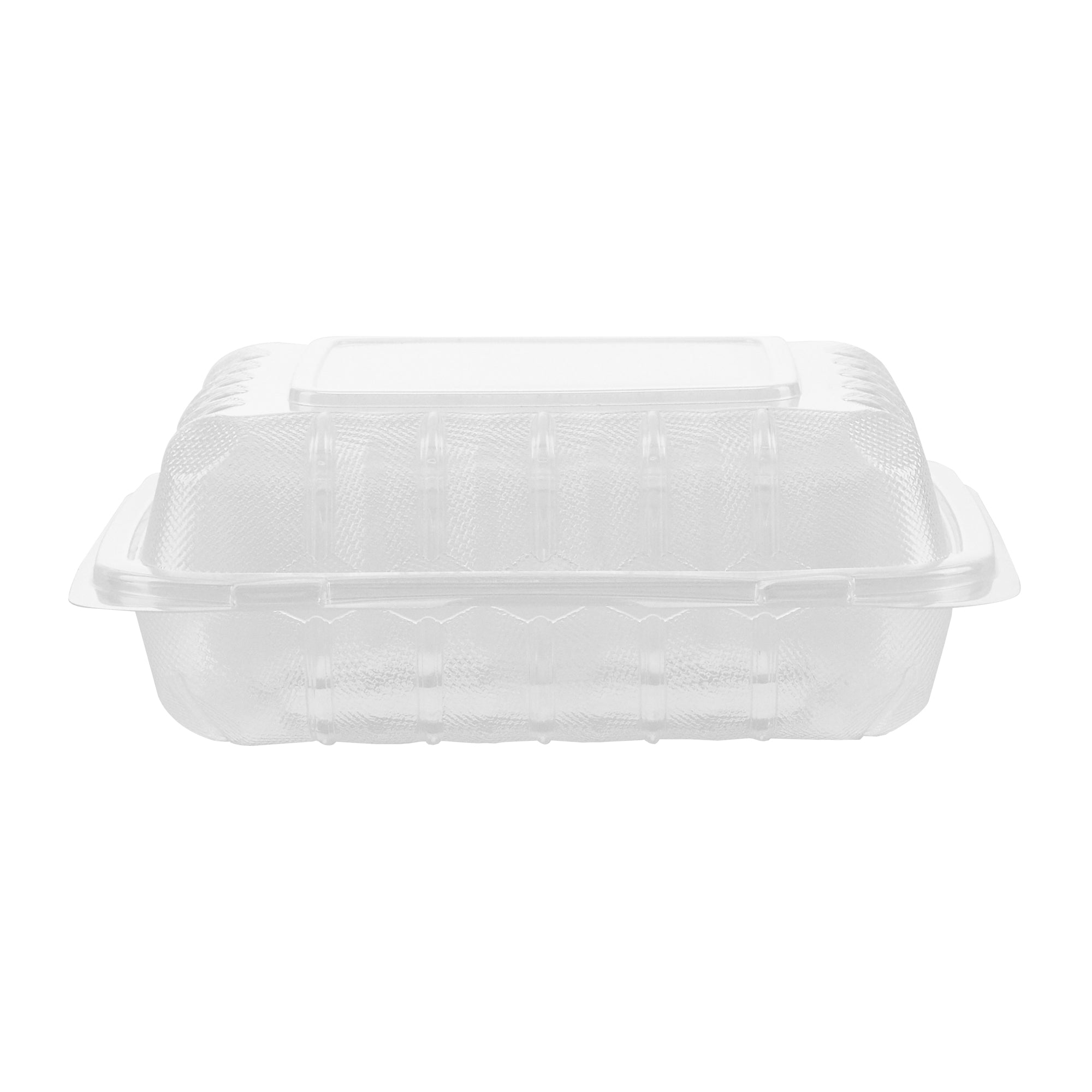 Chef 101 30 oz Square Clear Plastic Clamshell Container - 3 Compartments, Microwavable - 7 1/2" x 7 1/2" x 2 3/4" - 50 count box