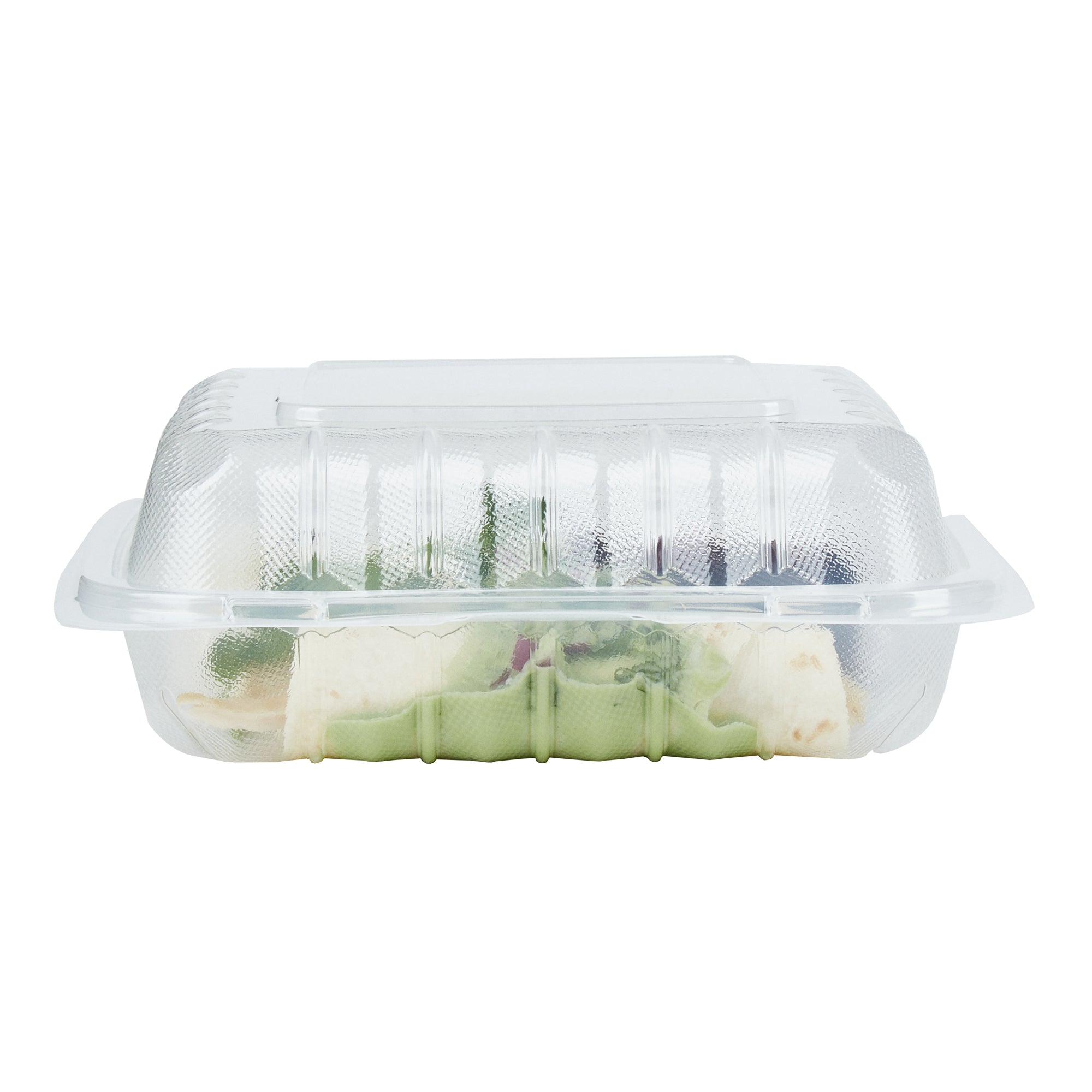 Chef 101 30 oz Square Clear Plastic Clamshell Container - 3 Compartments, Microwavable - 7 1/2" x 7 1/2" x 2 3/4" - 100 count box