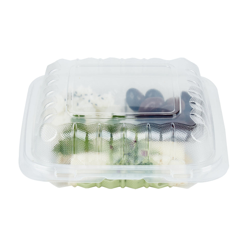 Chef 101 30 oz Square Clear Plastic Clamshell Container - 3 Compartments, Microwavable - 7 1/2" x 7 1/2" x 2 3/4" - 100 count box