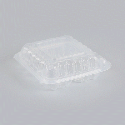 Chef 101 30 oz Square Clear Plastic Clamshell Container - 3 Compartments, Microwavable - 7 1/2" x 7 1/2" x 2 3/4" - 100 count box