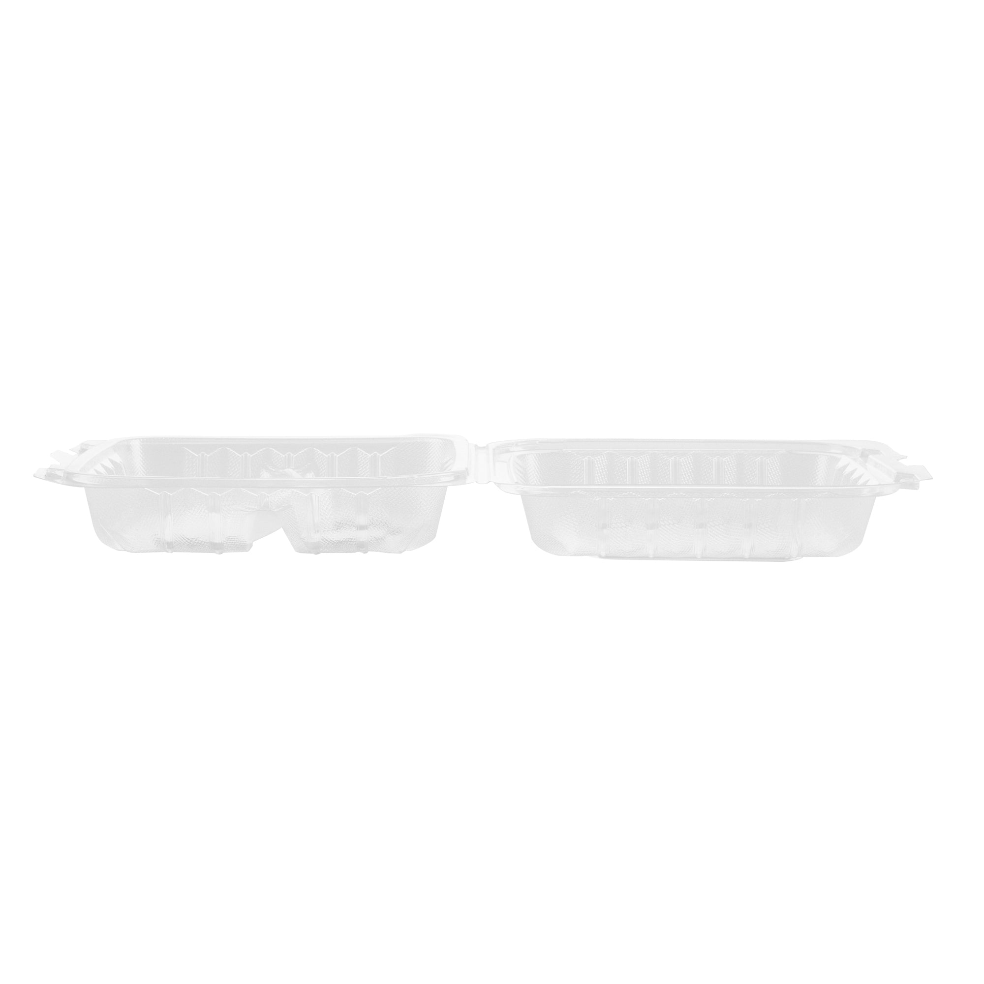 Chef 101 30 oz Square Clear Plastic Clamshell Container - 3 Compartments, Microwavable - 7 1/2" x 7 1/2" x 2 3/4" - 100 count box