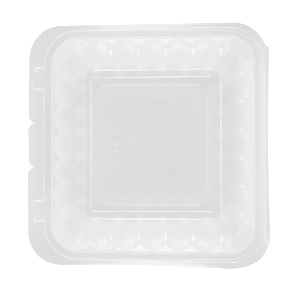 Chef 101 34 oz Square Clear Plastic Clamshell Container - Microwavable - 8" x 8" x 3" - 50 count box