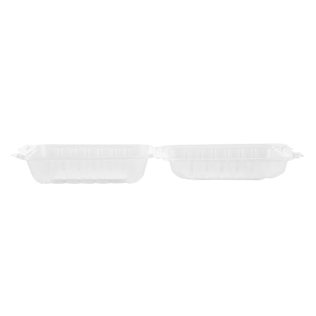 Chef 101 34 oz Square Clear Plastic Clamshell Container - Microwavable - 8" x 8" x 3" - 100 count box
