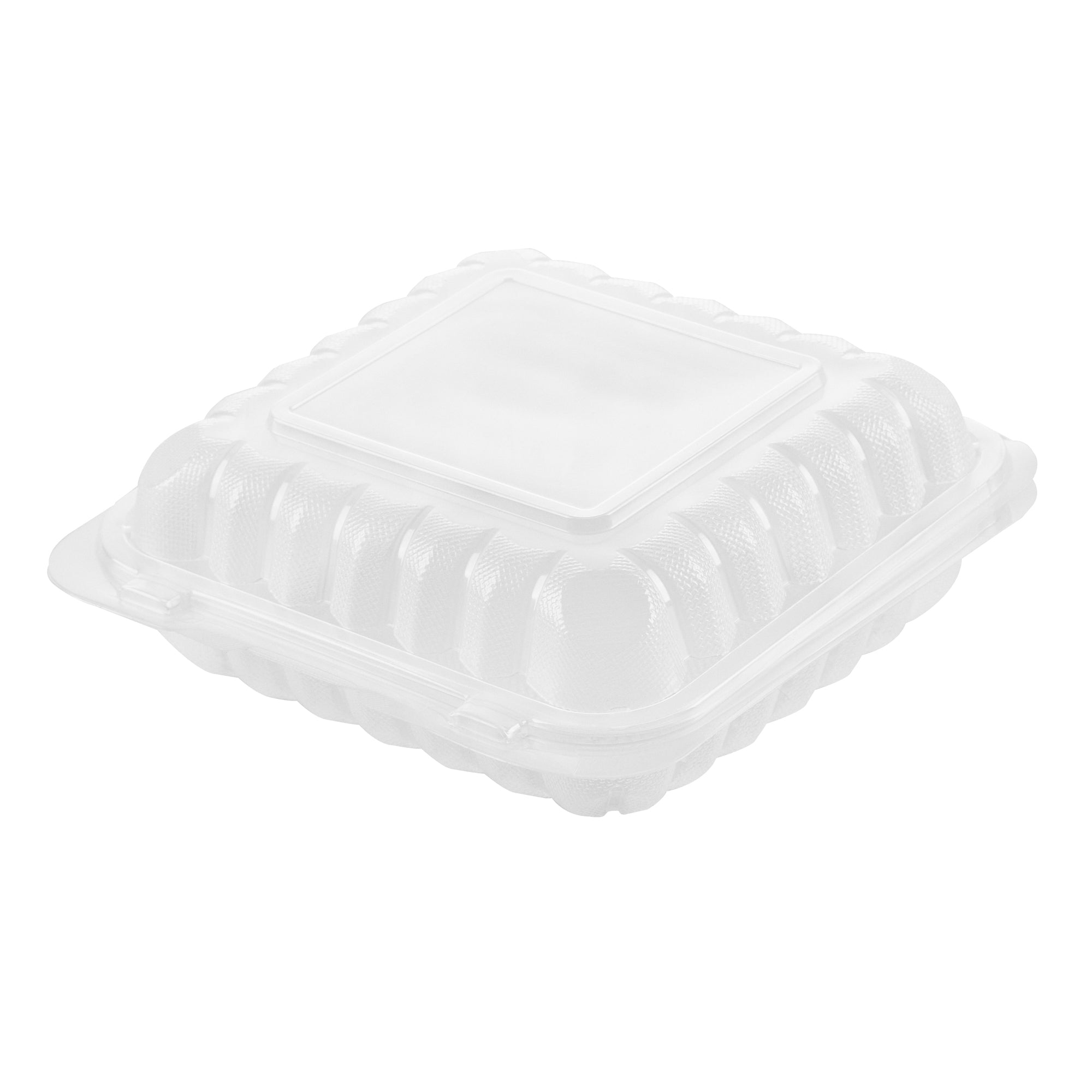 Chef 101 34 oz Square Clear Plastic Clamshell Container - Microwavable - 8" x 8" x 3" - 100 count box