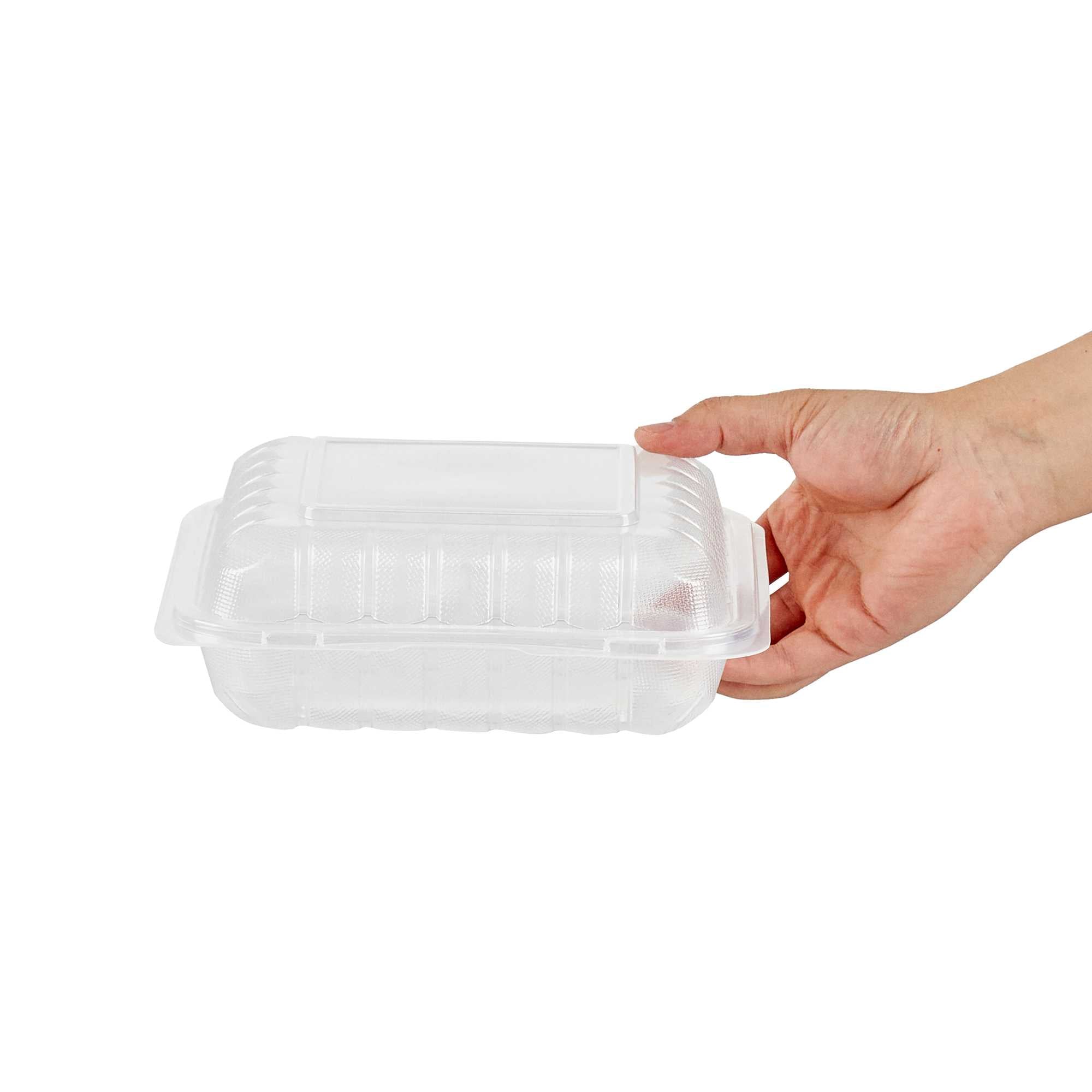 Chef 101 34 oz Square Clear Plastic Clamshell Container - 3 Compartments, Microwavable - 8" x 8" x 3" - 50 count box