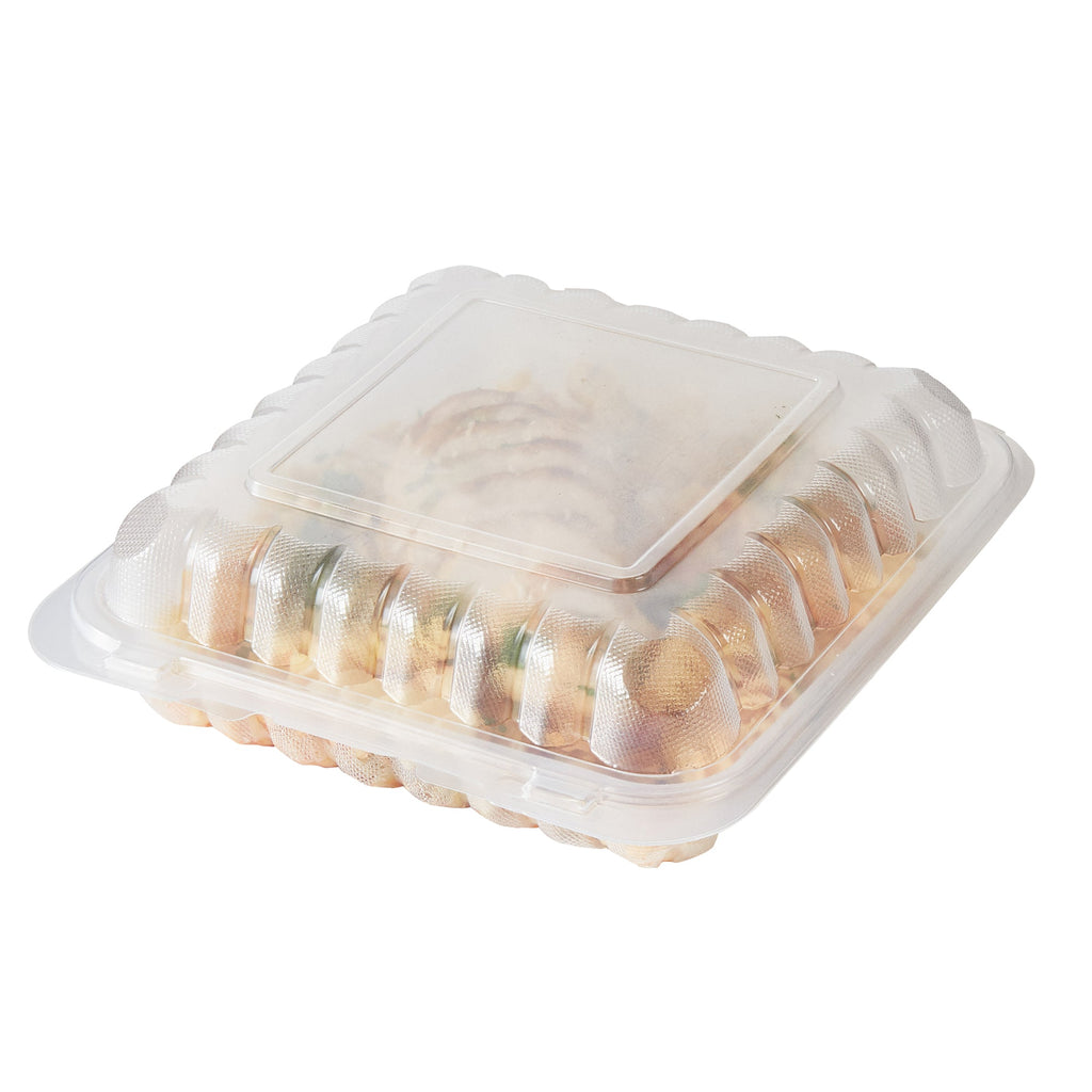 Chef 101 40 oz Square Clear Plastic Clamshell Container - Microwavable - 9" x 9" x 3" - 100 count box