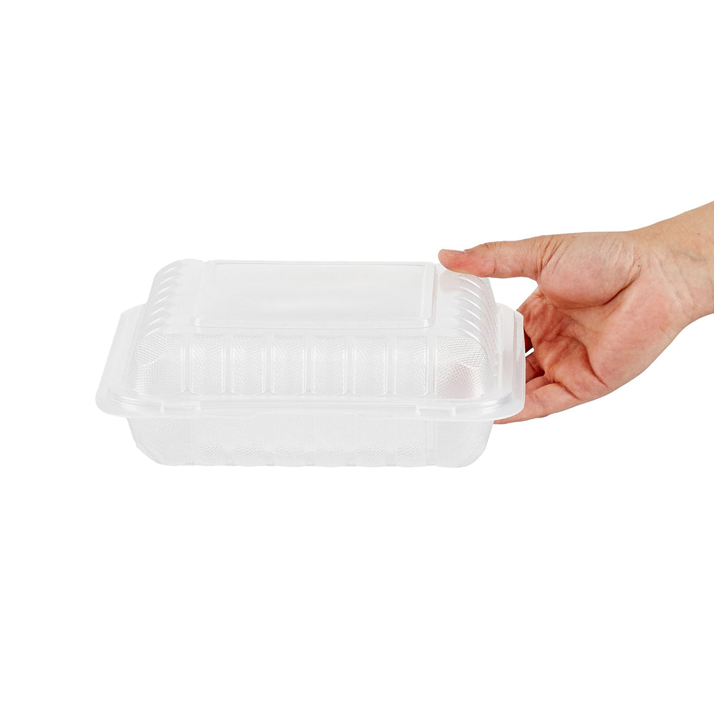 Chef 101 40 oz Square Clear Plastic Clamshell Container - Microwavable - 9" x 9" x 3" - 50 count box