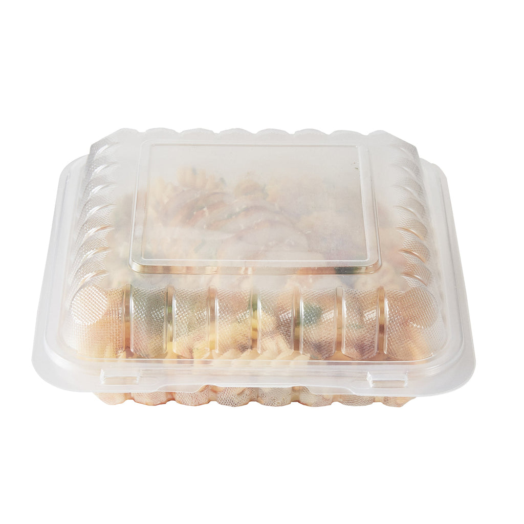 Chef 101 40 oz Square Clear Plastic Clamshell Container - Microwavable - 9" x 9" x 3" - 50 count box