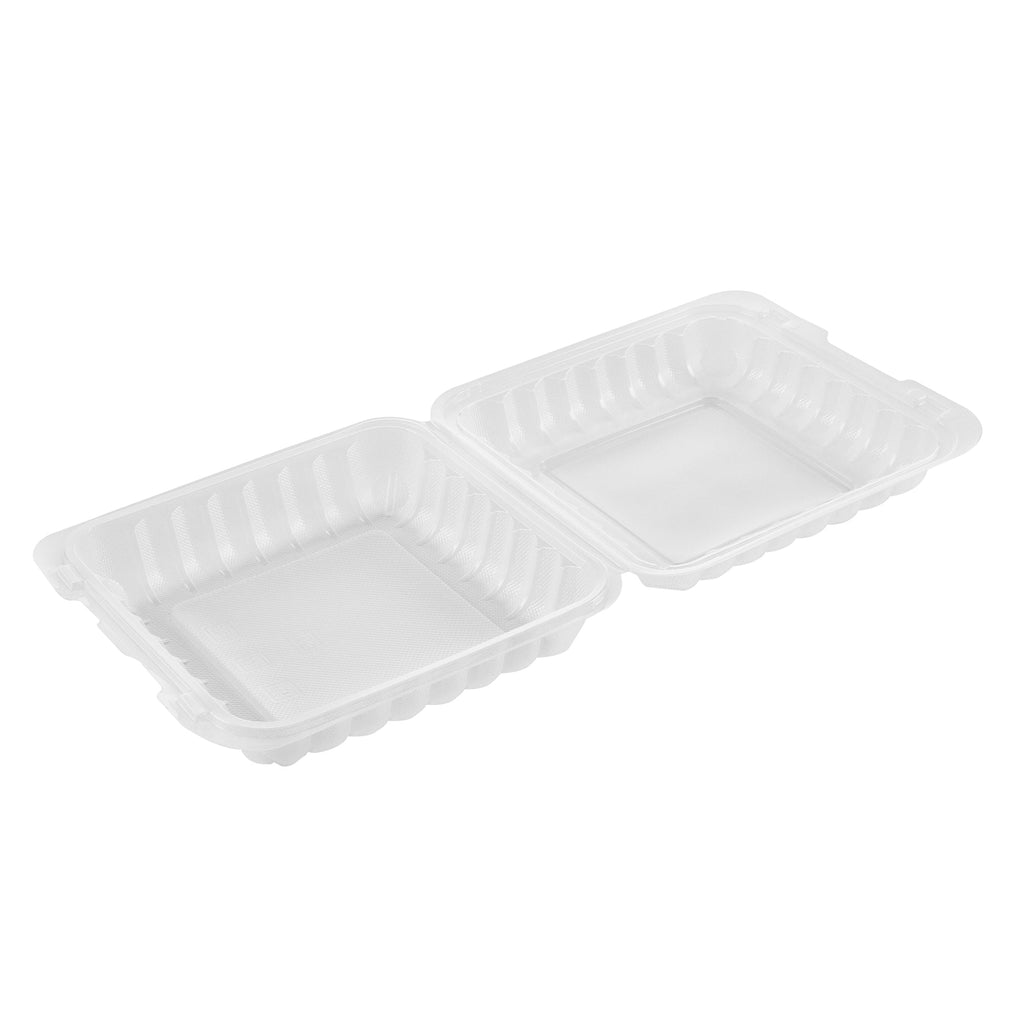 Chef 101 40 oz Square Clear Plastic Clamshell Container - Microwavable - 9" x 9" x 3" - 50 count box