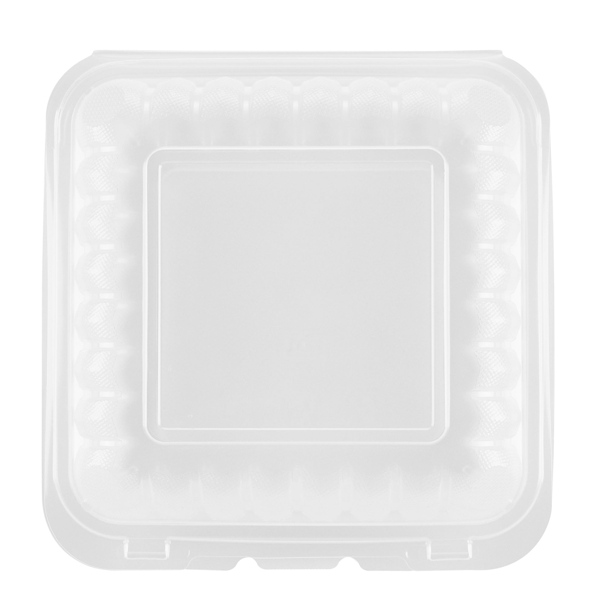 Chef 101 40 oz Square Clear Plastic Clamshell Container - Microwavable - 9" x 9" x 3" - 50 count box