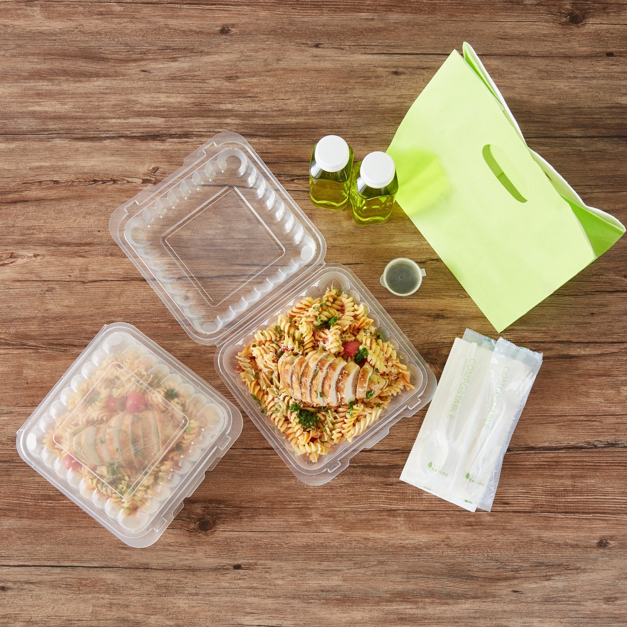 Chef 101 40 oz Square Clear Plastic Clamshell Container - Microwavable - 9" x 9" x 3" - 50 count box
