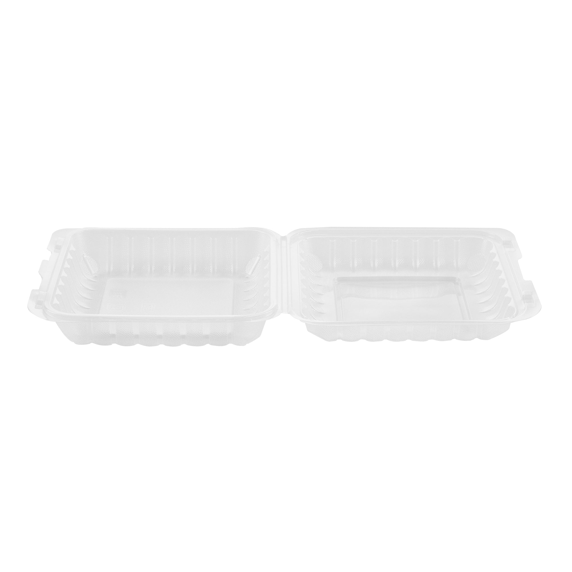 Chef 101 40 oz Square Clear Plastic Clamshell Container - Microwavable - 9" x 9" x 3" - 100 count box