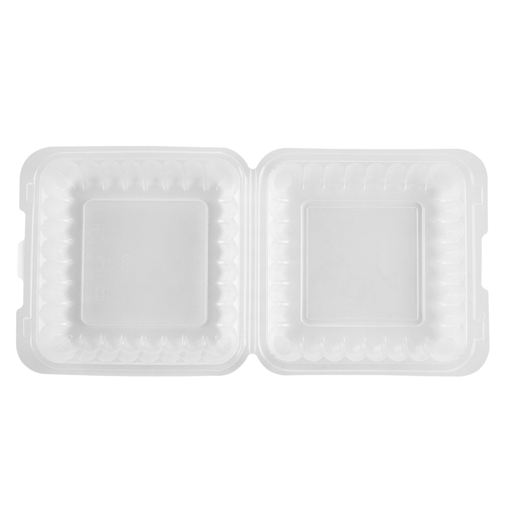 Chef 101 40 oz Square Clear Plastic Clamshell Container - Microwavable - 9" x 9" x 3" - 100 count box