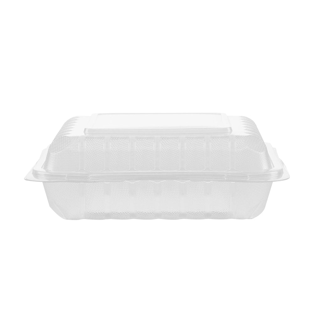 Chef 101 40 oz Square Clear Plastic Clamshell Container - Microwavable - 9" x 9" x 3" - 100 count box