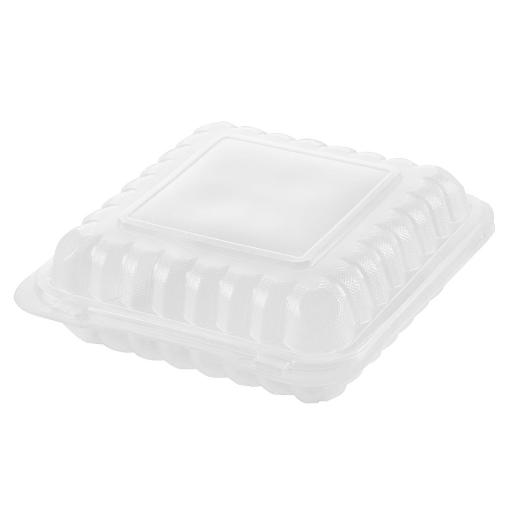 Chef 101 40 oz Square Clear Plastic Clamshell Container - Microwavable - 9" x 9" x 3" - 100 count box