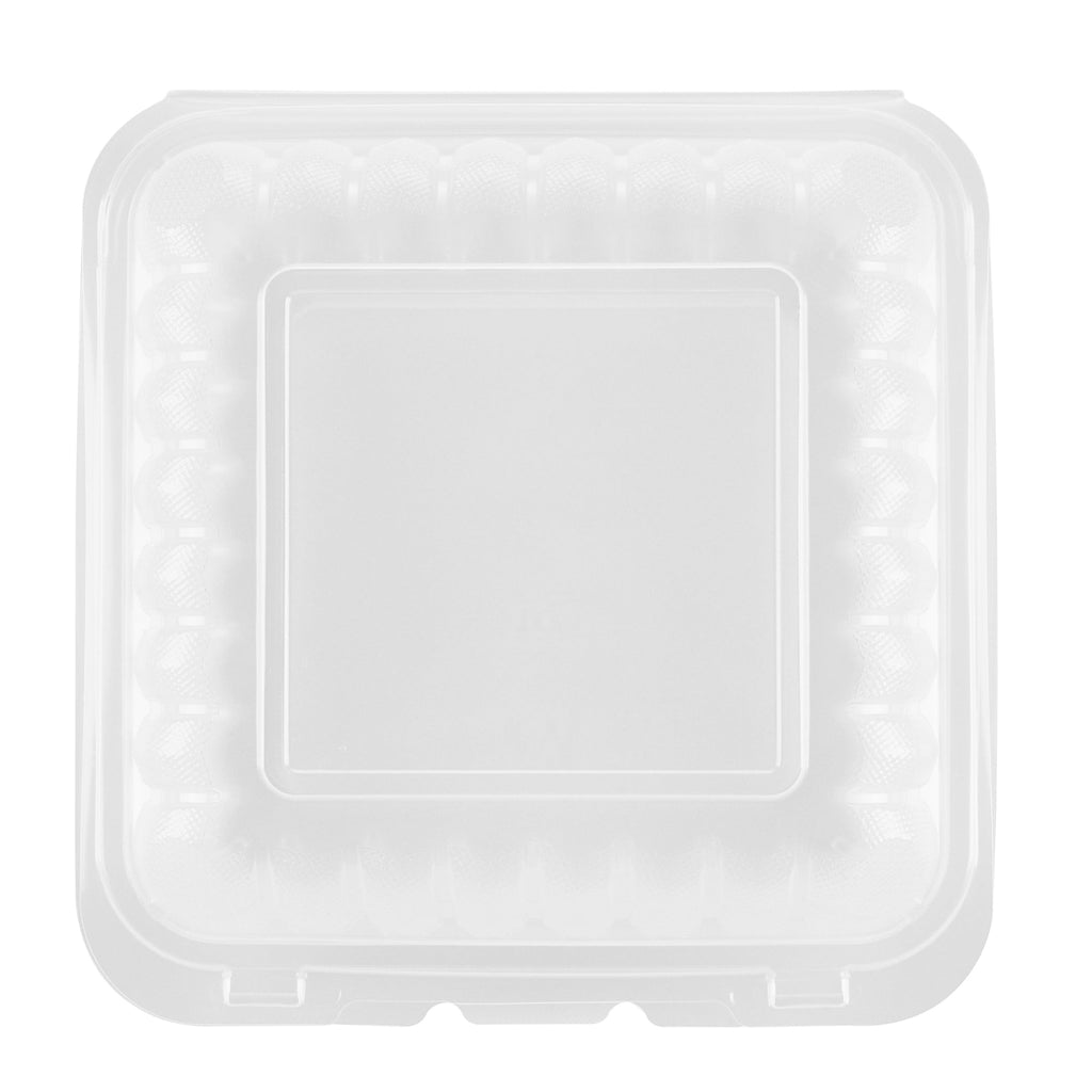 Chef 101 40 oz Square Clear Plastic Clamshell Container - Microwavable - 9" x 9" x 3" - 100 count box