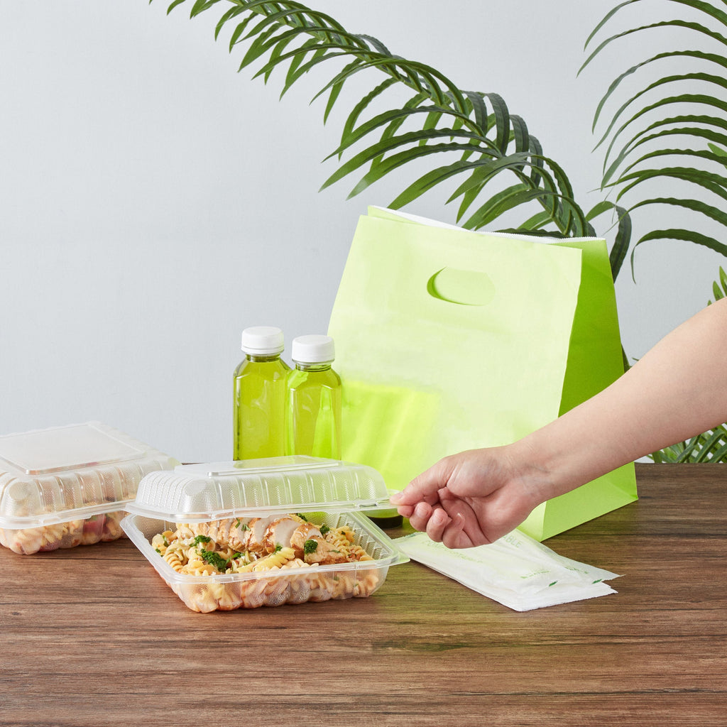 Chef 101 40 oz Square Clear Plastic Clamshell Container - Microwavable - 9" x 9" x 3" - 100 count box