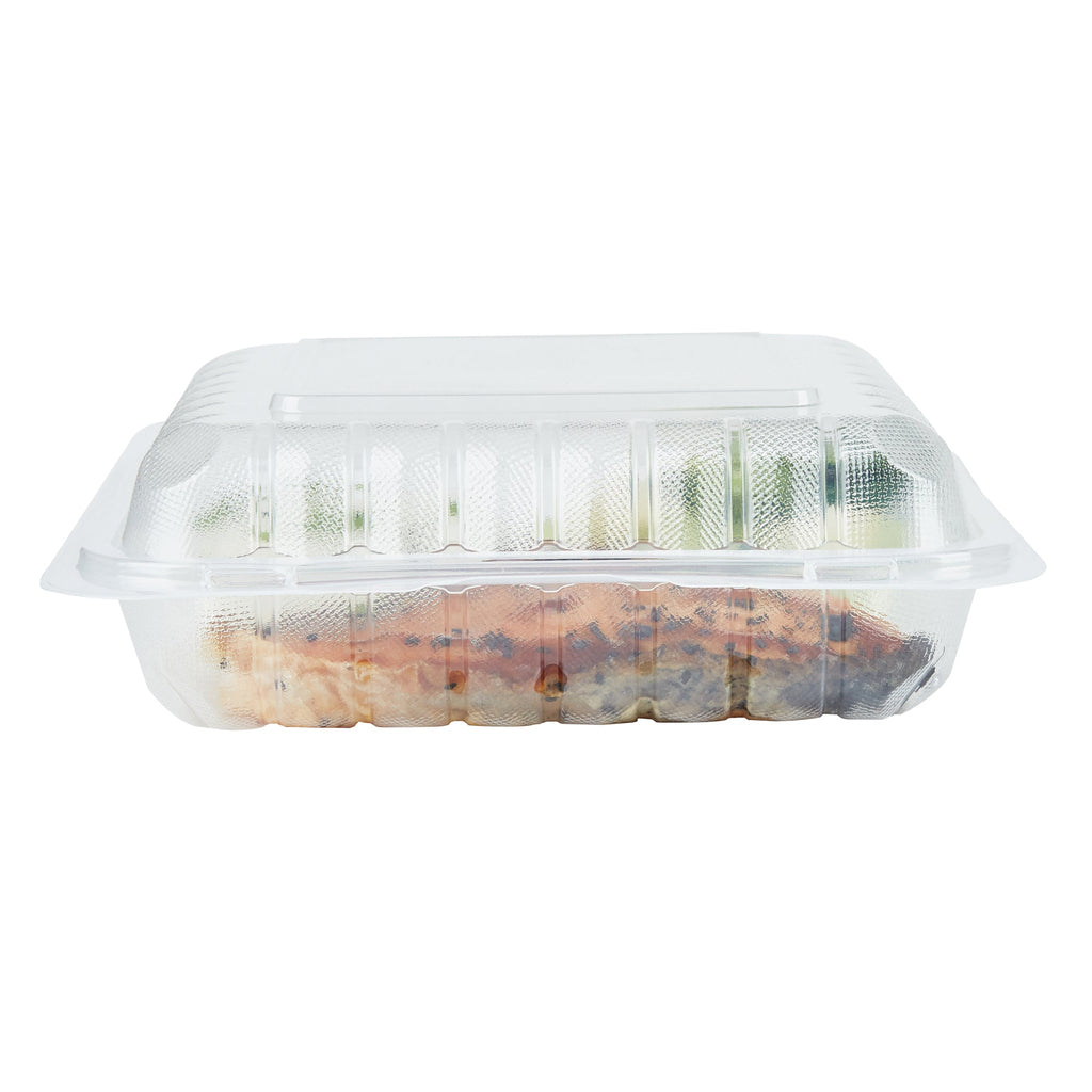 Chef 101 40 oz Square Clear Plastic Clamshell Container - 3 Compartments, Microwavable - 9" x 9" x 3" - 50 count box