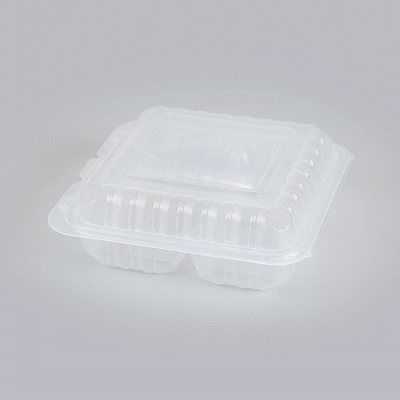 Chef 101 40 oz Square Clear Plastic Clamshell Container - 3 Compartments, Microwavable - 9" x 9" x 3" - 50 count box