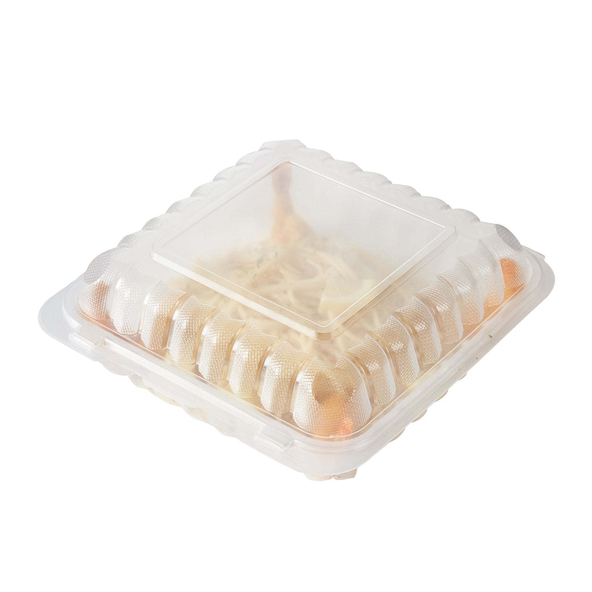 Chef 101 47 oz Square Clear Plastic Clamshell Container - Microwavable - 9" x 9" x 3 1/2" - 50 count box