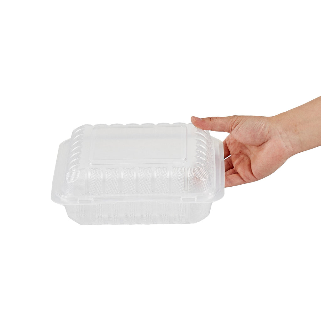 Chef 101 47 oz Square Clear Plastic Clamshell Container - Microwavable - 9" x 9" x 3 1/2" - 50 count box