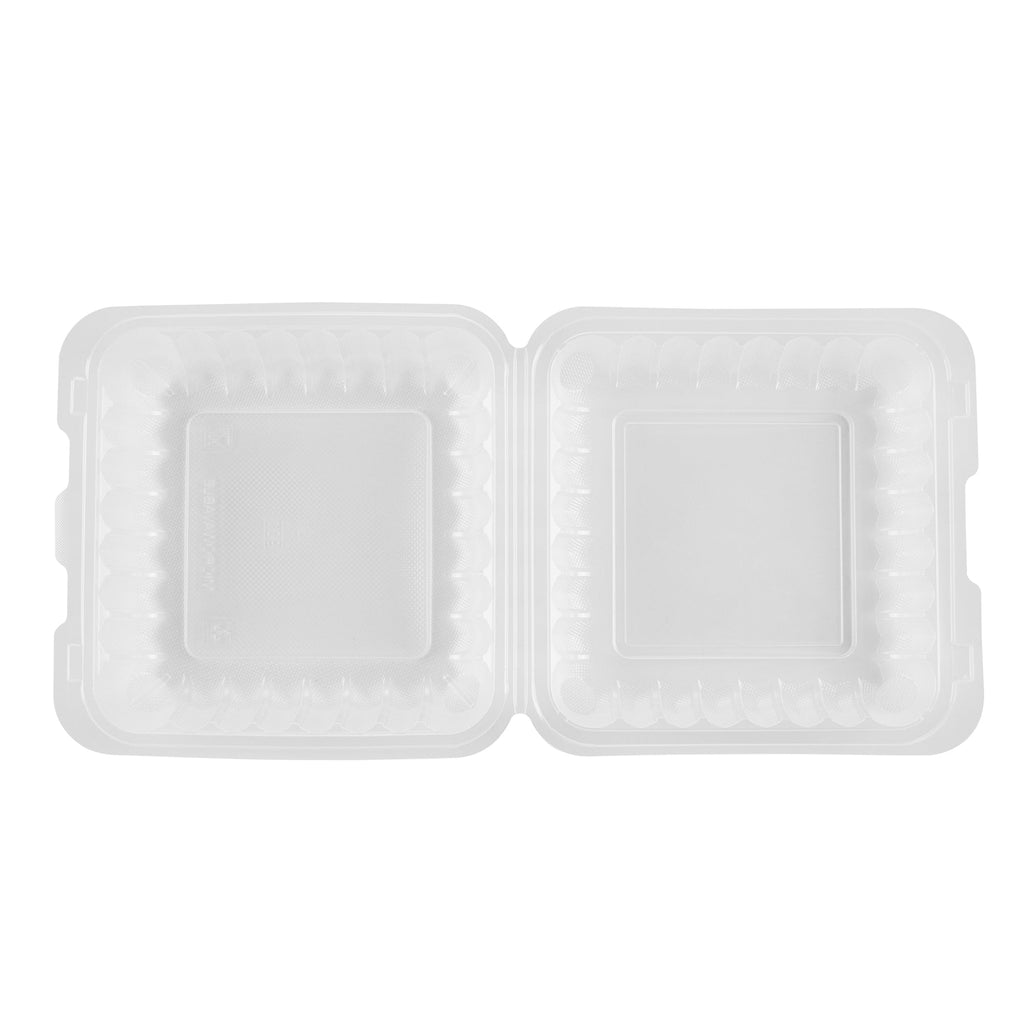 Chef 101 47 oz Square Clear Plastic Clamshell Container - Microwavable - 9" x 9" x 3 1/2" - 50 count box