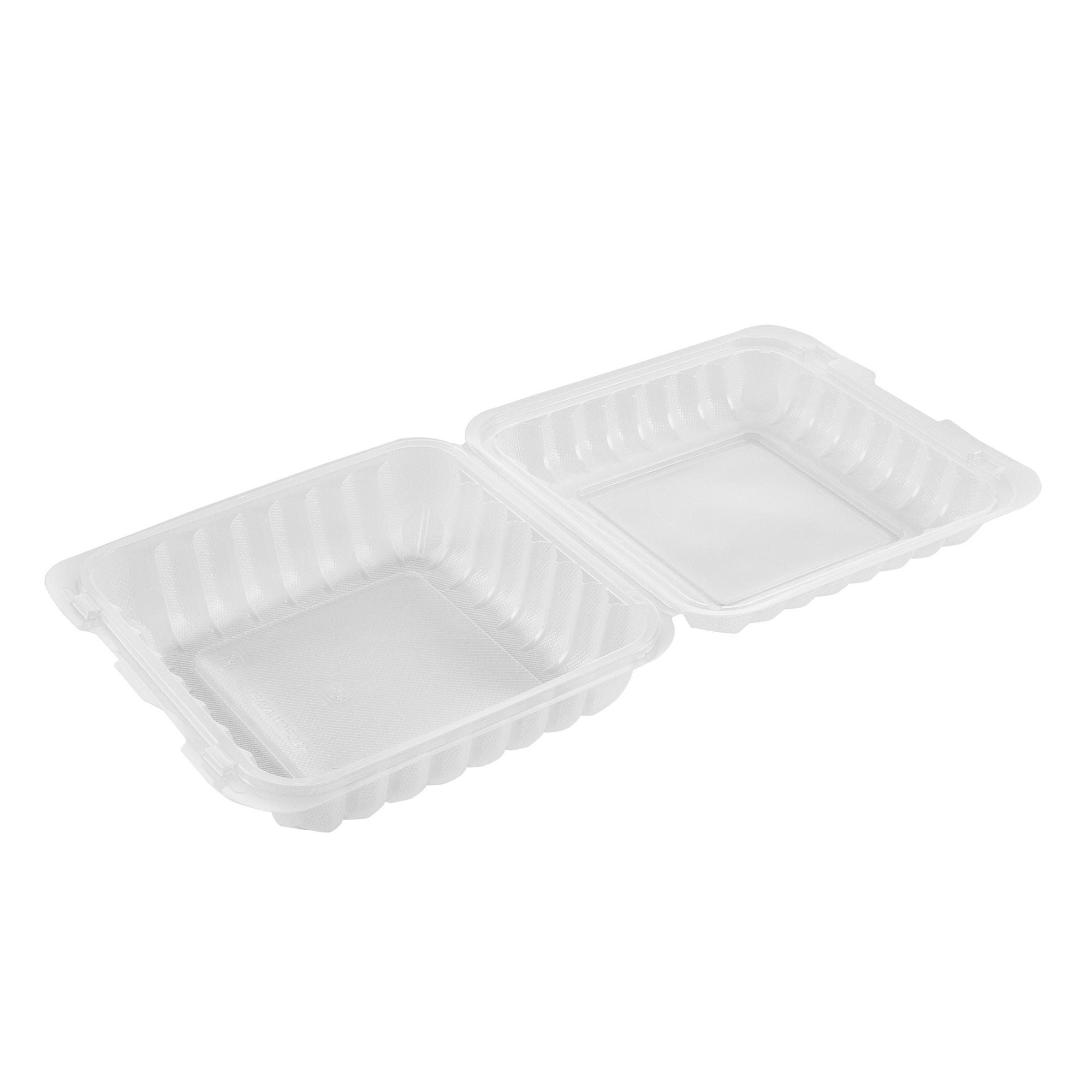 Chef 101 47 oz Square Clear Plastic Clamshell Container - Microwavable - 9" x 9" x 3 1/2" - 100 count box