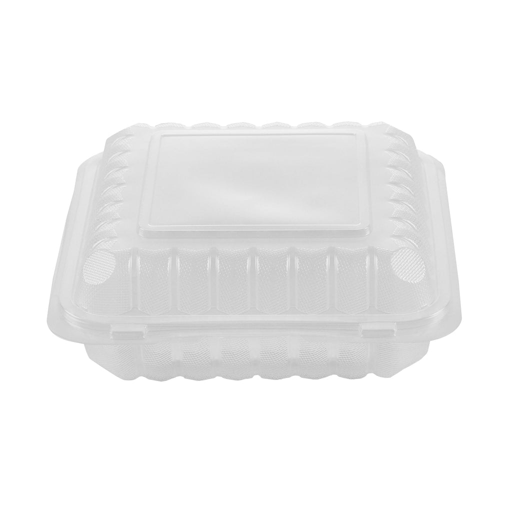 Chef 101 47 oz Square Clear Plastic Clamshell Container - Microwavable - 9" x 9" x 3 1/2" - 100 count box