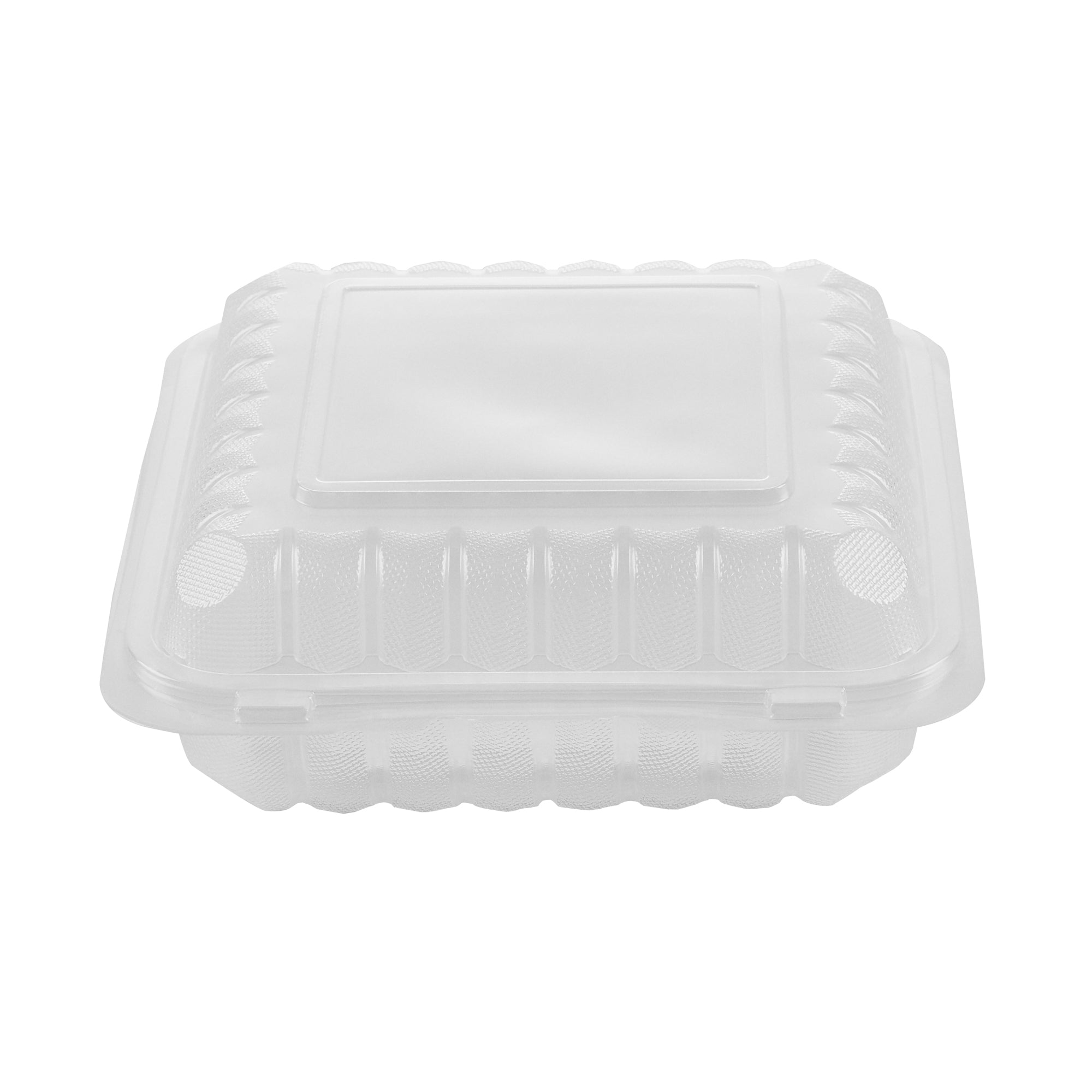 Chef 101 47 oz Square Clear Plastic Clamshell Container - Microwavable - 9" x 9" x 3 1/2" - 100 count box