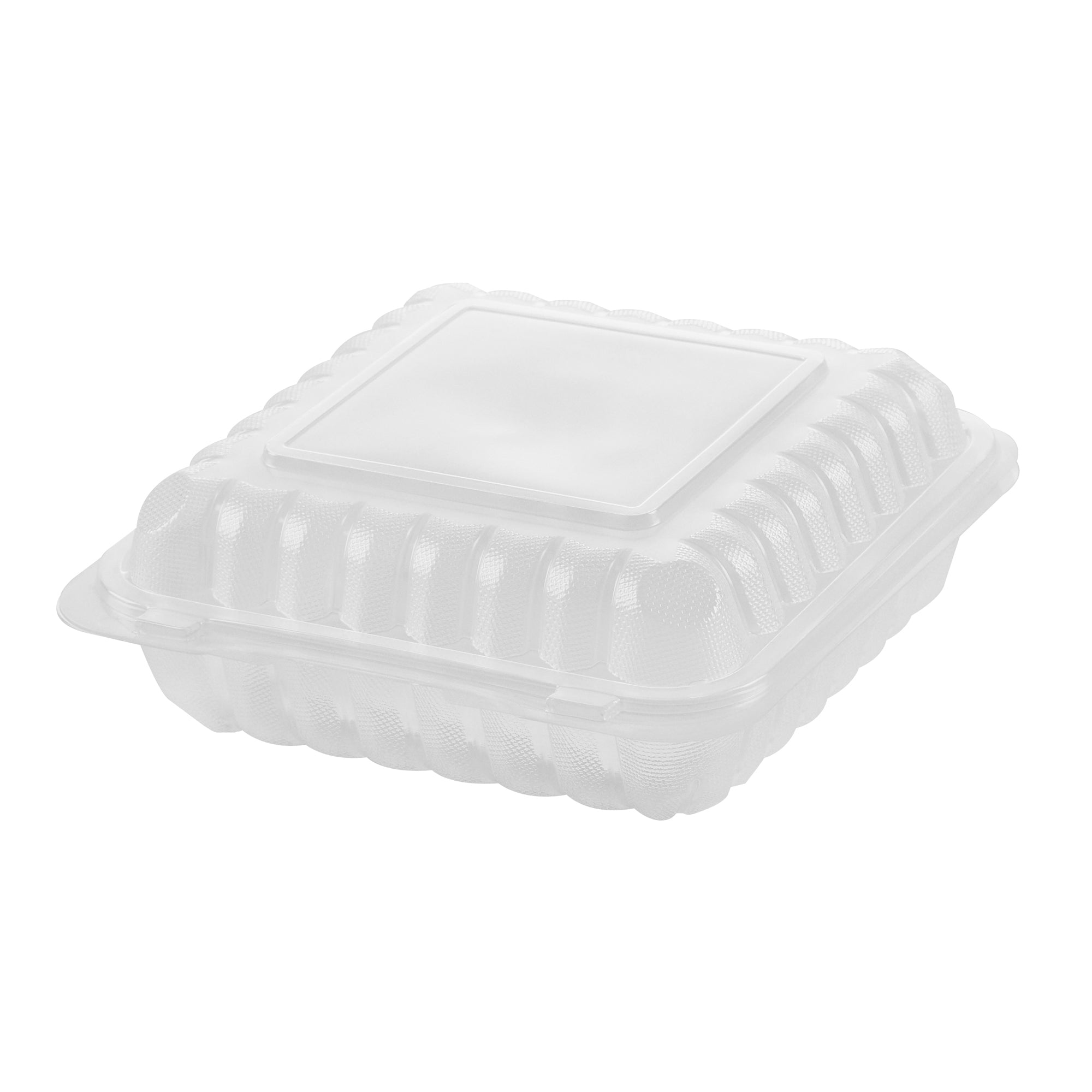 Chef 101 47 oz Square Clear Plastic Clamshell Container - Microwavable - 9" x 9" x 3 1/2" - 100 count box