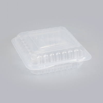 Chef 101 47 oz Square Clear Plastic Clamshell Container - 3 Compartments, Microwavable - 9" x 9" x 3 1/2" - 50 count box