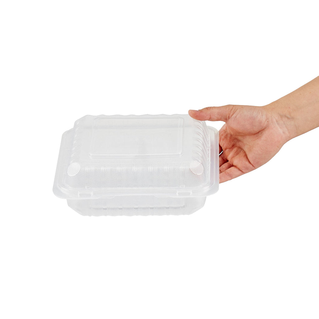 Chef 101 47 oz Square Clear Plastic Clamshell Container - 3 Compartments, Microwavable - 9" x 9" x 3 1/2" - 100 count box