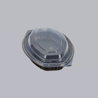 Chef 101 12 oz Oval Black Plastic Food Container - with Clear Lid, Microwavable - 8" x 5 1/2" x 2" - 50 count box